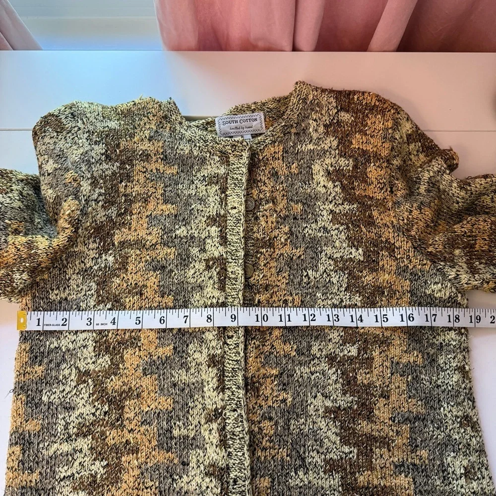 South Cotton Hand Knit Sweater Cardigan Brown Gold - Small - Picture 8 of 9